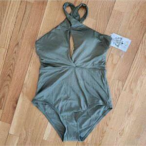 BECCA BY REBECCA VIRTUE Olive Green Women's High Neck One Piece Swimsuit…